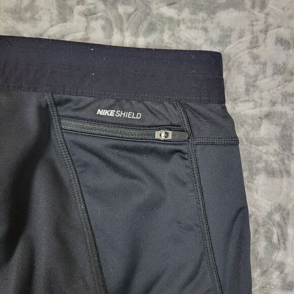 Nike Shield Leggings Women’s Small Black Dri Fit Running Gym Zip Ankle Athletic - Picture 7 of 15